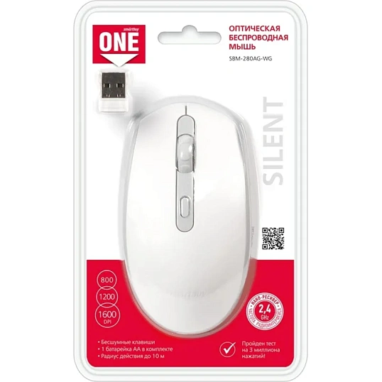 Мышь компьютерная Smartbuy ONE 280AG беспровод бело-серая (SBM-280AG-WG)/40
