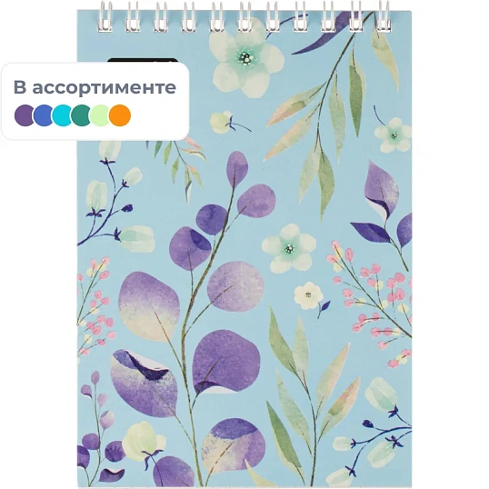 Блокнот А6,40л,клетка,гребень Цветы,в ассорт