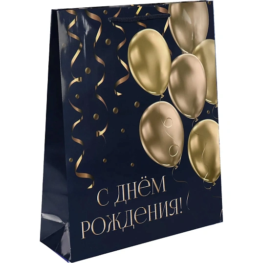 Пакет подарочный с глянц.лам.26,4х32,7x8см L Золотистые шары,128г ППК-7811
