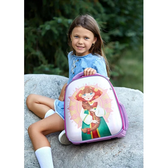 Ранец КОМУС Три богатыря Любава,Basic 2 отд.,эргоном. спинка,пайетки полиэс