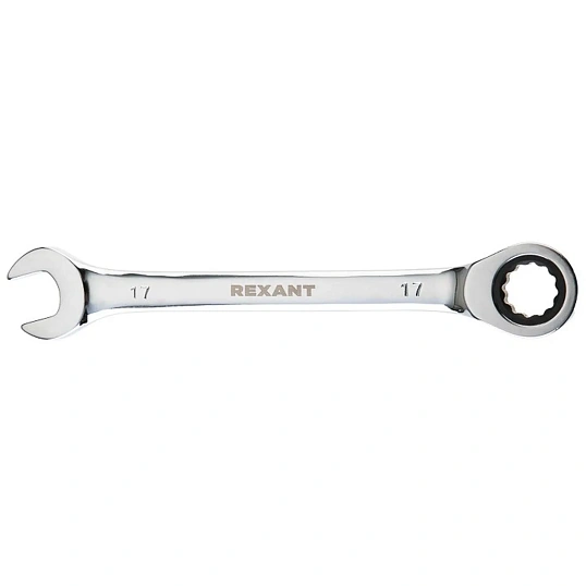 Ключ комбинированный трещоточный 17мм, CrV, зеркальн. хром REXANT 12-5812-1