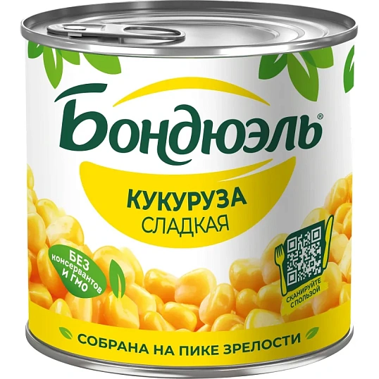 Кукуруза Консервация Бондюэль сладкая, 340г ж/б ключ