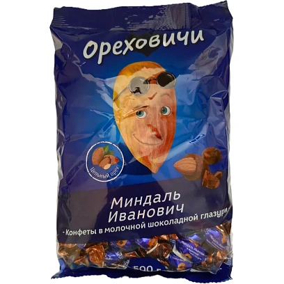 Конфеты шоколадные Миндаль Иванович в молочной шоколад глазури, 500г ОС713