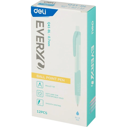 Ручка шариковая автомат. Deli Every,EQ41-BL,син,пул нак.0,7мм,4 цв.корп,асс