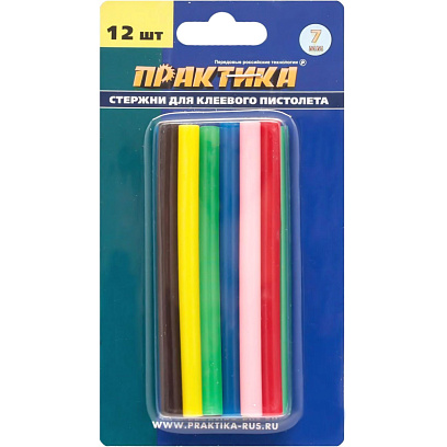 Стержень клеевой ПРАКТИКА d7х100мм, 6 цветов, 12шт. (641-671)