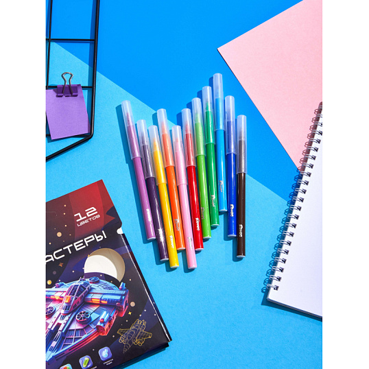 Фломастеры Комус Класс Star way 12цв. в наб., вентилир,смыв, карт. упак