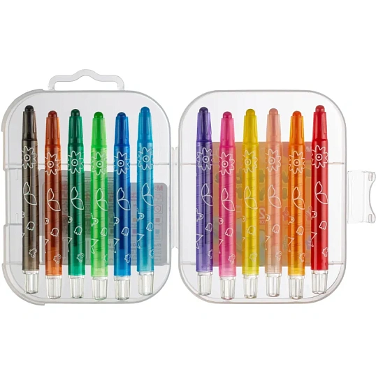 Мелки восковые M&G, круглые, выдвижной механизм, 12 цветов в наб, для детей