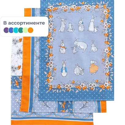 Набор полотенец 45х60- 3 шт., вафля 160 гр/м2, Русская сказка ассорти