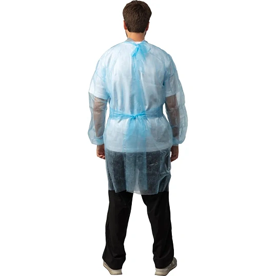 Халат н/с, на завязк, рук.манж, дл.140см, XXL,пл 25, голуб, 10 шт/уп