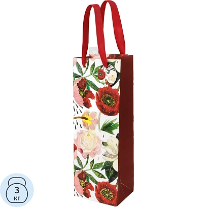 Пакет под бутылку подарочный PREMIUM FLORA.ПИОНЫ,12.3x36x9 см 2-856/01