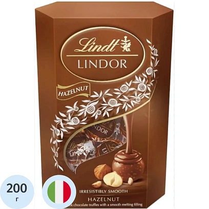 Конфеты LINDOR из молочного шоколада с начинкой пралине и фундука, 200 гр
