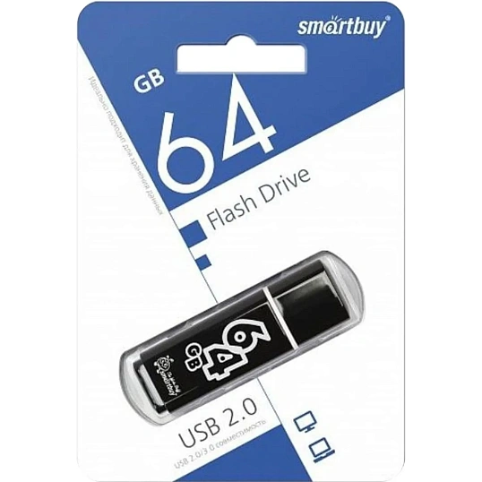 Флеш-память Smartbuy Glossy, 64Gb, USB 2.0, чер, SB64GBGS-K