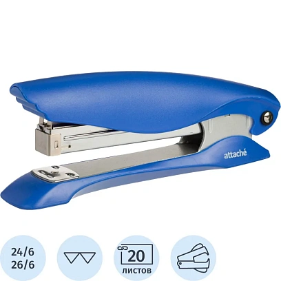 Степлер Attache №24/6 до 20л. увелич. глубина закладки синий антистеп
