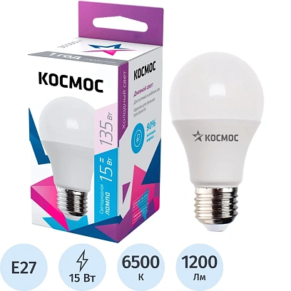 Лампа светодиодная КОСМОС LkecLED15wA60E2765 А60 15W Е27 6500K