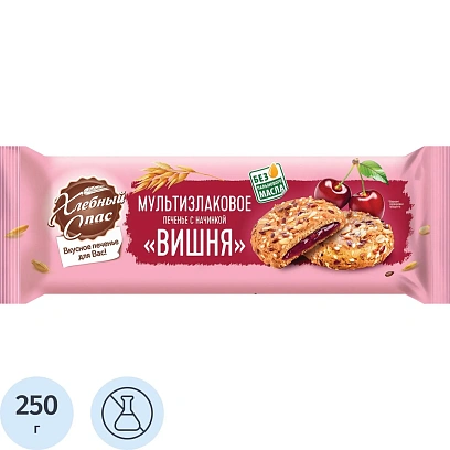 Печенье сдобное Хлебный Спас Мультизлаковое с начинкой Вишня, 250г