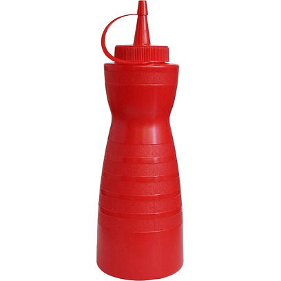 Емкость для соуса 700 мл. фигурная с крышкой крас. MG /1/24/ ТП, (64238)