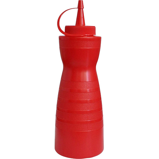 Емкость для соуса 700 мл. фигурная с крышкой крас. MG /1/24/ ТП, (64238)