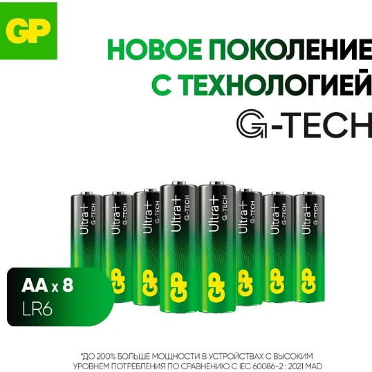Батарейка GP Ultra+ Alkaline LR6 (АА) 8шт/уп (GP15AUPA21-2CRB8)