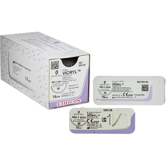Шовный материал ВИКРИЛ 0, 75 см, кол. 31 мм, 1/2 W9138 12 шт./уп.