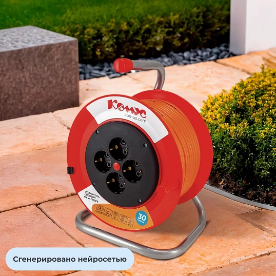 Удлинитель КОМУС ПВС 3х0,75кв.мм. 30м 10А 4 гнезда с/з.,без/загл,IP20,оранж