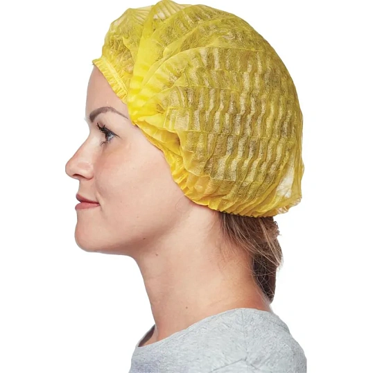 Шапочка Берет (модель Плиссе) желтая пл.18 25шт/уп  Гекса