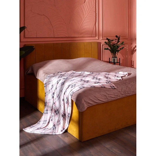 Плед микрофибра Luscan, клетка розовая 150x200