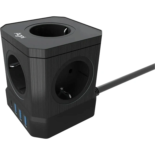 Сетевой фильтр AGNI  5р/2м,3USB 1TYPE-C,черный(TP-VE4U5E-C-2m-black)