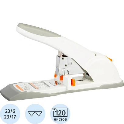 Степлер мощный Deli N23/6-23/17 до 120 листов, в картонной уп., белый