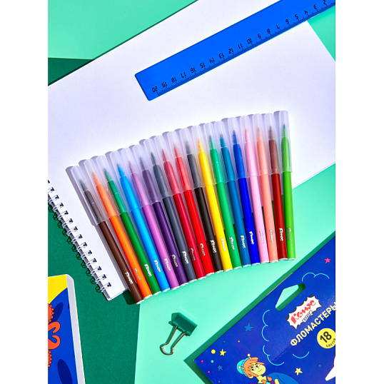 Фломастеры Комус Класс Максики 18 цв. наб.,вентилир.,смыв., карт. упак