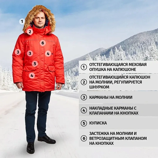 Куртка рабочая зимняя муж. з28-КУ красн (р.60-62)182-188