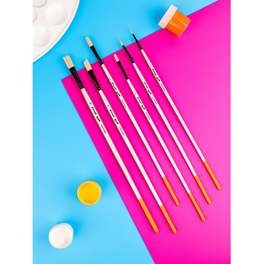 Кисть художественная Комус Арт синтетика жесткая, плоск., №6, длинная ручка