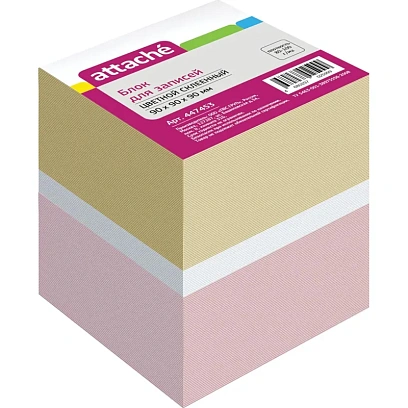 Блок для записей ATTACHE на склейке 9х9х9 цветной блок 80г