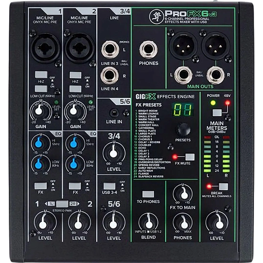 Микшерный пульт Mackie ProFX6v3, 6-канальный, с процессором эффектов