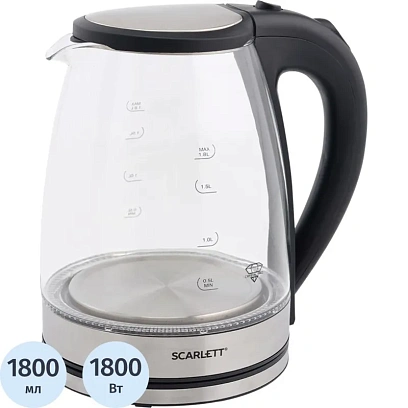 Чайник Scarlett SC-EK27G35, 1800Вт, 1.8л, стекло/сталь