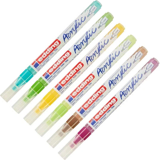 Набор акриловых маркеров Edding кругл.нак. 1-2 мм,  6 шт в наборе