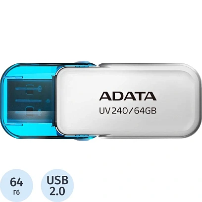 Флеш-память ADATA 64GB AUV240-64G-RWH WHITE