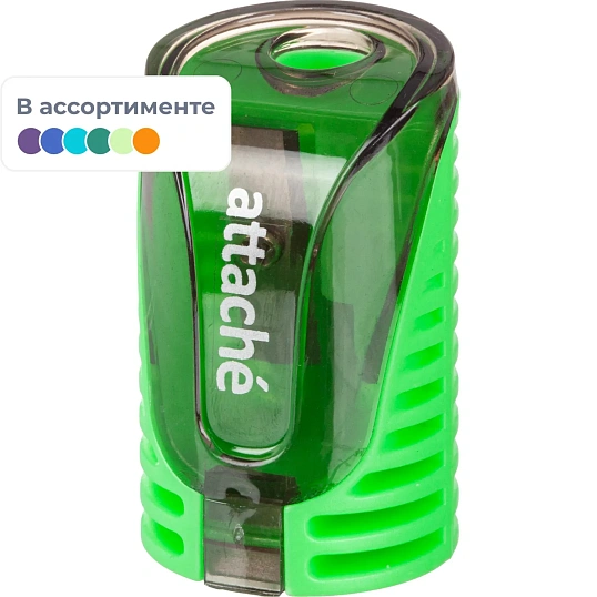 Точилка для карандашей, 1 отв, с контейнером, цв в ассорт, металл, пластик