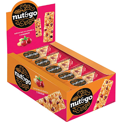 Батончик ореховый Nut N Go, 42гХ18шт/уп с арахисом и клюквой ВК248