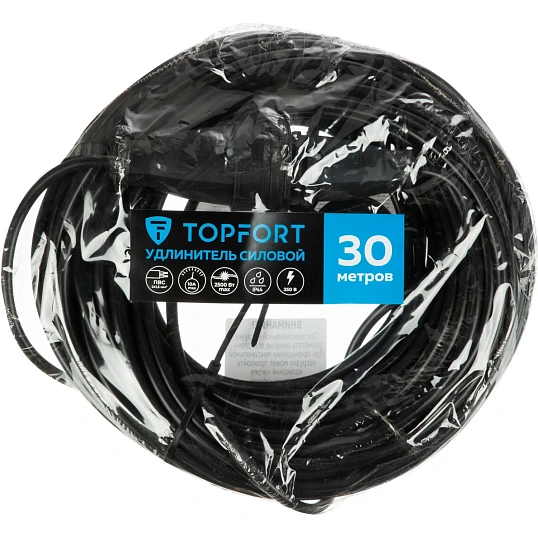 Удлинитель Topfort бублик ПВС 2х1,5 кв.мм 30м 6А 1 гнездо (б/з),с/заг, IP44