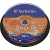 Носители информации DVD-R, 16x, Verbatim Azo Matt Silver, Cake/10, 43523