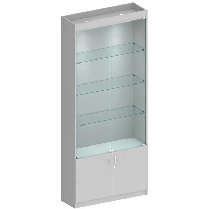 Витрина W_№300-1 с дверками, задняя стенка - ДВП серый 900х300х2100