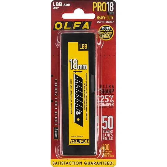 Лезвие OLFA EXCEL BLACK сегментир. 18 мм, 8 сегментов, 50шт/уп (OL-LBB-50B)