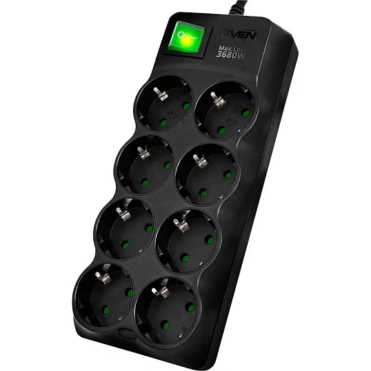 Сетевой фильтр SVEN SF-08E-16 1,8 м 8 розеток, 16А черный