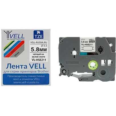 Трубка термоусадочная Vell HSE-211(Brother HSE 211,5.8мм,чер.на бел)Brother