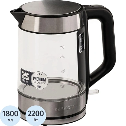 Чайник SCARLETT SC-EK27G101, 2200Вт, электрический 1.8л, стекло, сталь