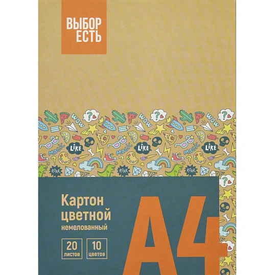 Картон цветной Выбор Есть 20л 10цв немелован папка