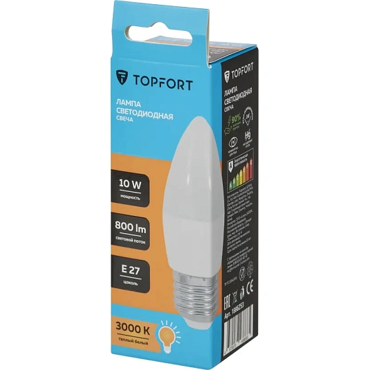 Лампа светодиодная Topfort E27 10W 3000K свеча