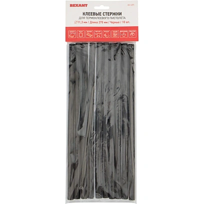 Стержни клеевые Ø11мм, 270мм, черные (10 шт/уп), хедер REXANT