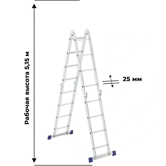 Лестница шарнирная алюминиевая 4х4 Сибртех (97882)