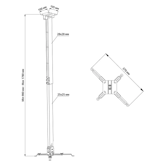 Кронштейн для проекторов Cactus CS-VM-PRE04-WTпотолоч-настен., 20кг, белый